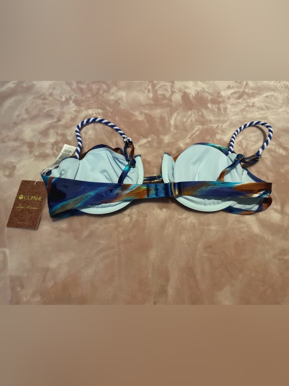 NWT Cupshe Lexi Rivera Blue Bronze Underwire Bikini Top - Women Swim Large L - Picture 3 of 3